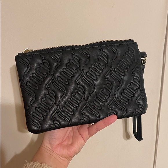Juicy Couture Black Embossed Wristlet/Clutch with Heart Charm - Picture 2 of 5